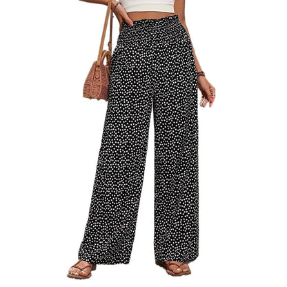 Women's Polka Dot Elastic Waist Wide Leg Casual Pants