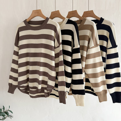 Striped Sweater & Midi Skirt Knit Matching Set