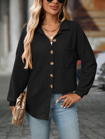 2025 Fall/Winter Casual Waffle Knit Shirt – Loose Fit Commuter Top