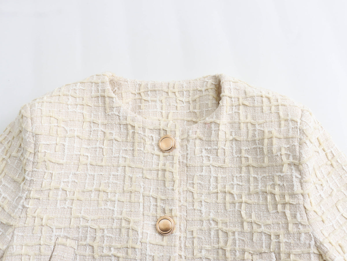 Women's Cropped Tweed Bomber Jacket Button Front