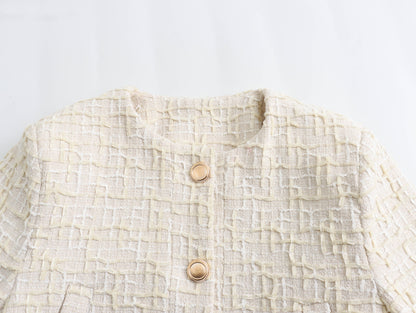 Women's Cropped Tweed Bomber Jacket Button Front
