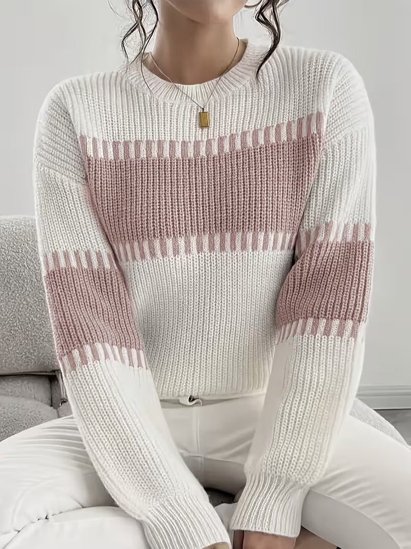 Women's Striped Crew Neck Oversized Knit Pullover Sweater