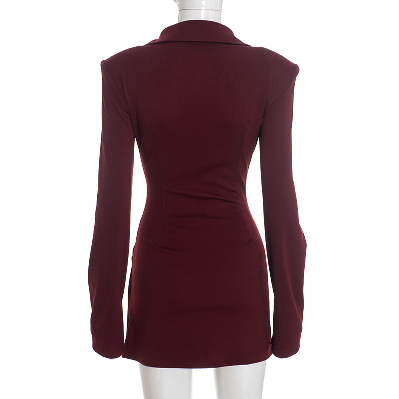 Sexy Deep V Blazer Dress Long Sleeve Bodycon Mini Dress