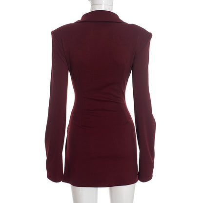 Sexy Deep V Blazer Dress Long Sleeve Bodycon Mini Dress