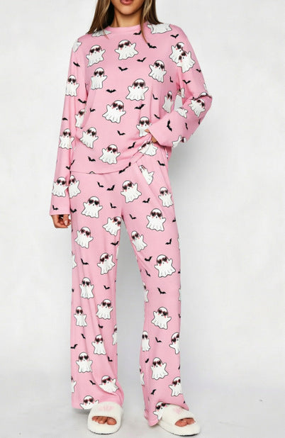 Womens Halloween Pumpkin Pajama Set Long Sleeve