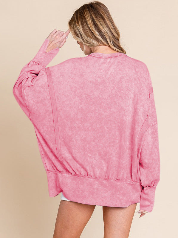 Acid Wash Oversized Sweatshirt Side Slit Drop Shoulder