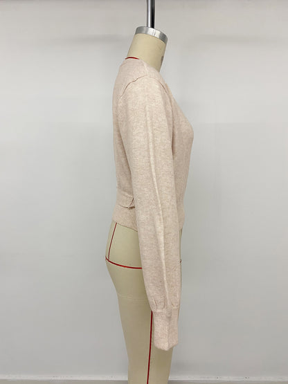 Women's V-Neck Wrap Tie Waist Cropped Sweater
