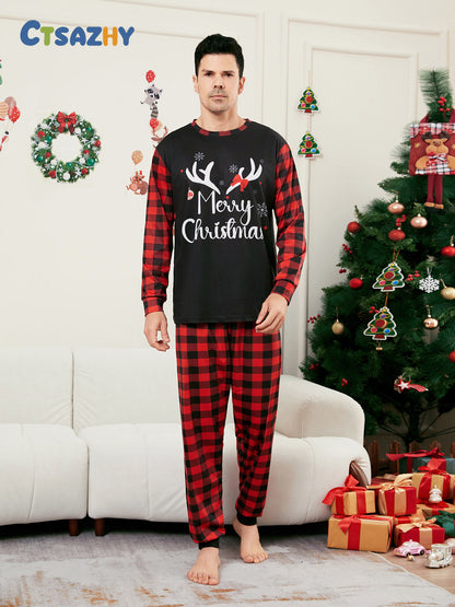 Alphabet Snowflake Plaid Parent-child Print Loungewear Christmas Pajamas