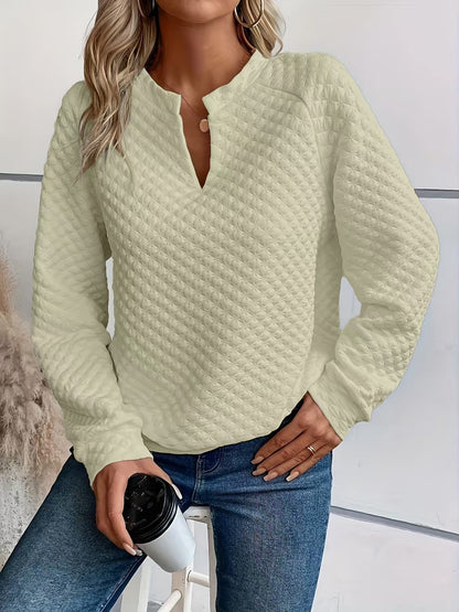 Women's Oversized Quilted V Neck Raglan Sweatshirt