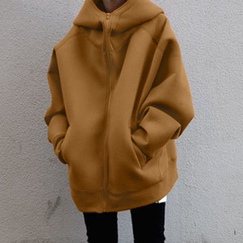 Oversized Zip Up Fleece Hoodie Women Longline Jacket