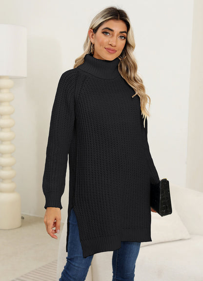 Women's Autumn and Winter Sweater Solid Color Turtleneck Split-ended Dress Bottoming Shirt