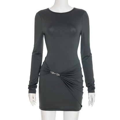 Women's Long Sleeve Crew Neck Bodycon Mini Dress