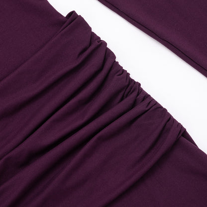 Elegant Mock Neck Long Sleeve Ruched Sash Maxi Dress
