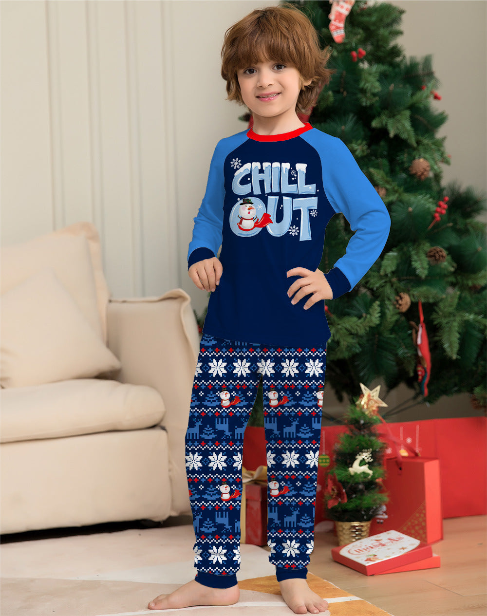 Snowman Alphabet Parent-child Dress Printed Christmas Pajama Set