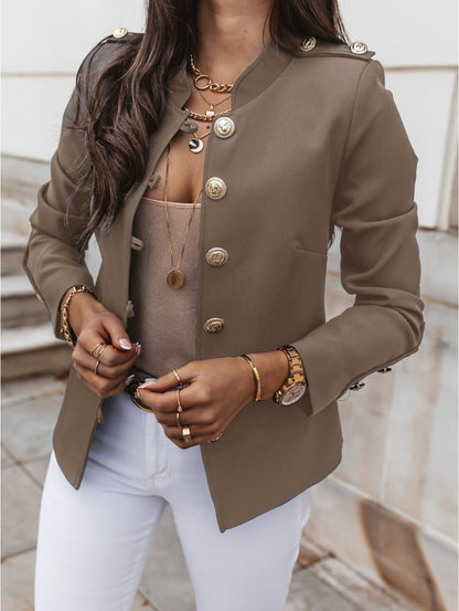 Women's Fitted Cropped Blazer Gold Button Long Sleeve