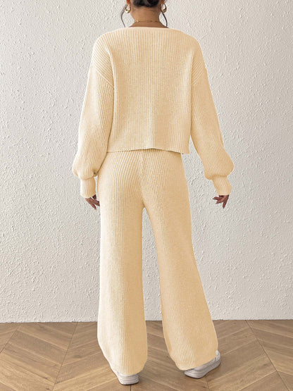 Cozy Two-Piece Set | Buttoned Cardigan & Drawstring Trousers