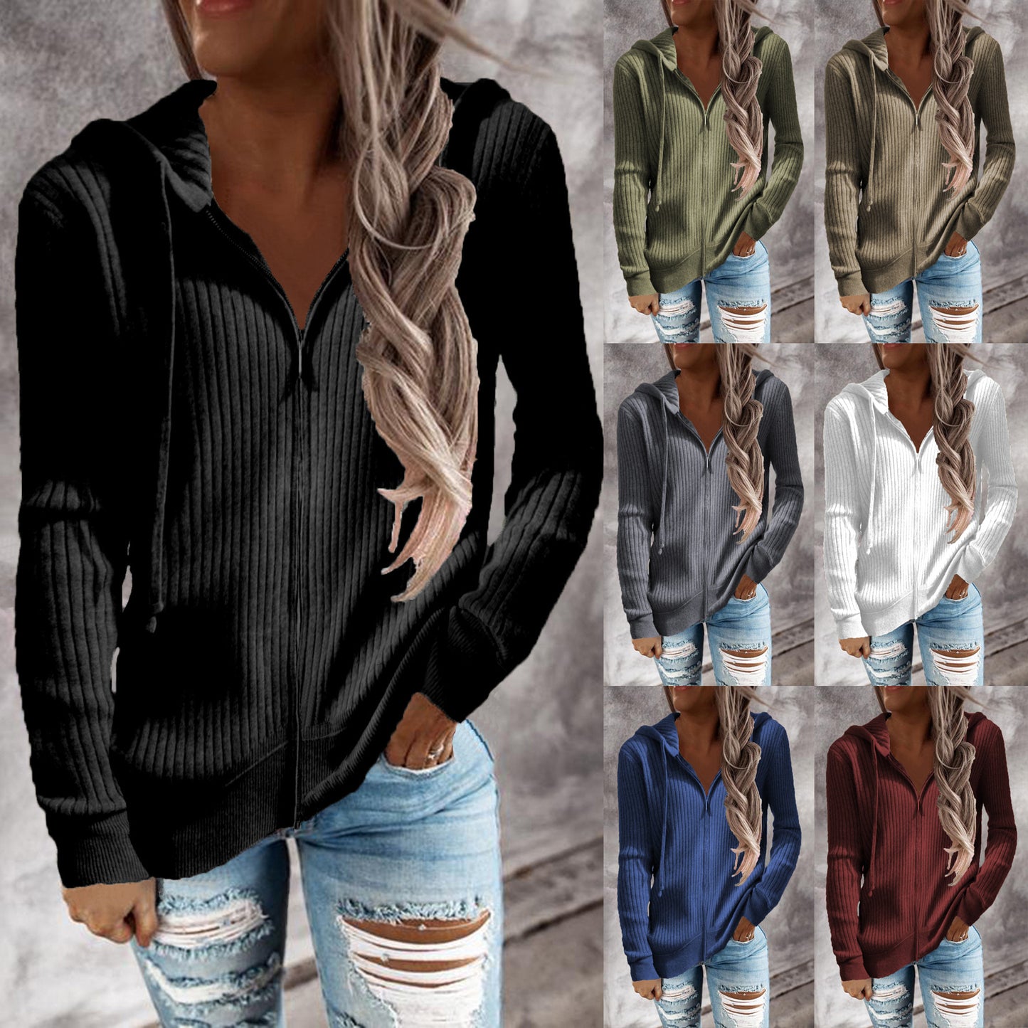 Women's Oversized Zip Up Hooded Knit Cardigan