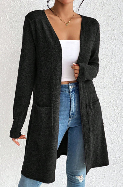 Women's Open Front Long Cardigan with Pockets Soft Knit