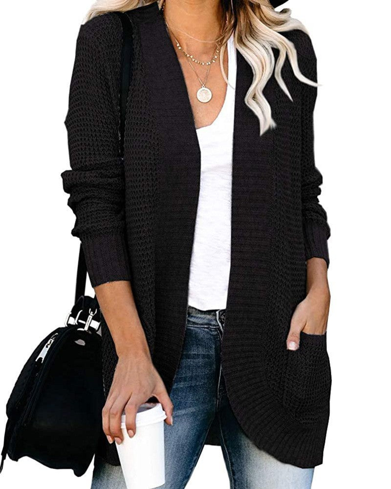 Women's Oversized Chunky Knit Open Front Cardigan Pockets