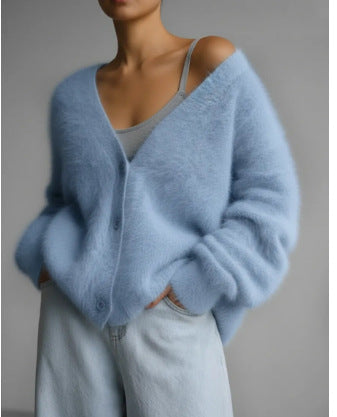 Women’s Faux Fur Cardigan Soft Oversized Knit Sweater