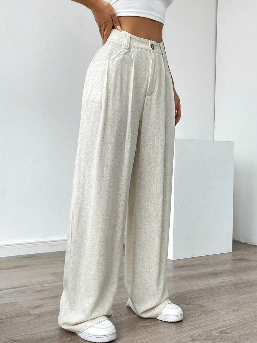 Women's High-Waist Wide-Leg Linen Pants – Casual Loose Summer Trousers