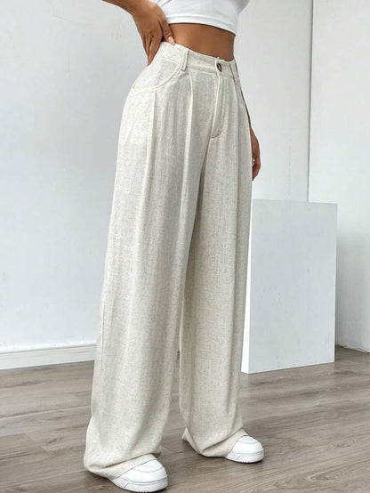 Women's High-Waist Wide-Leg Linen Pants – Casual Loose Summer Trousers