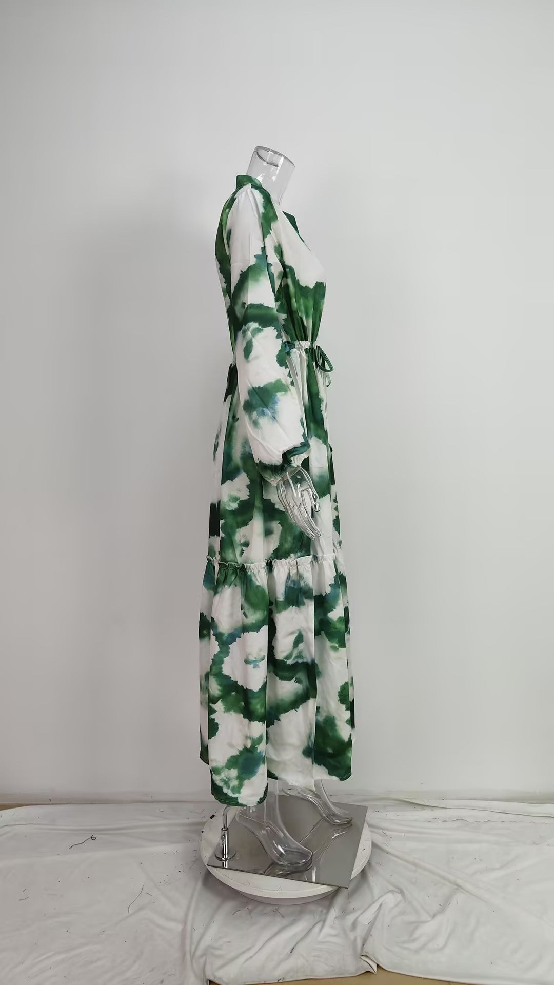 Women's V-Neck Floral Long Sleeve Tiered Maxi Dress