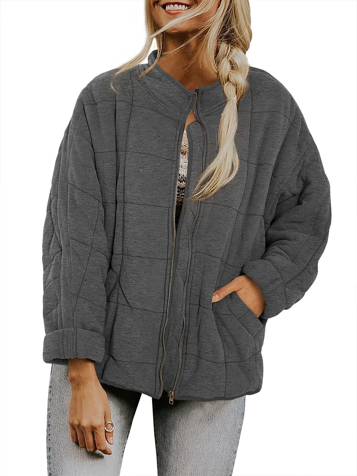 Women's Oversized Quilted Stand Collar Zip-Up Jacket