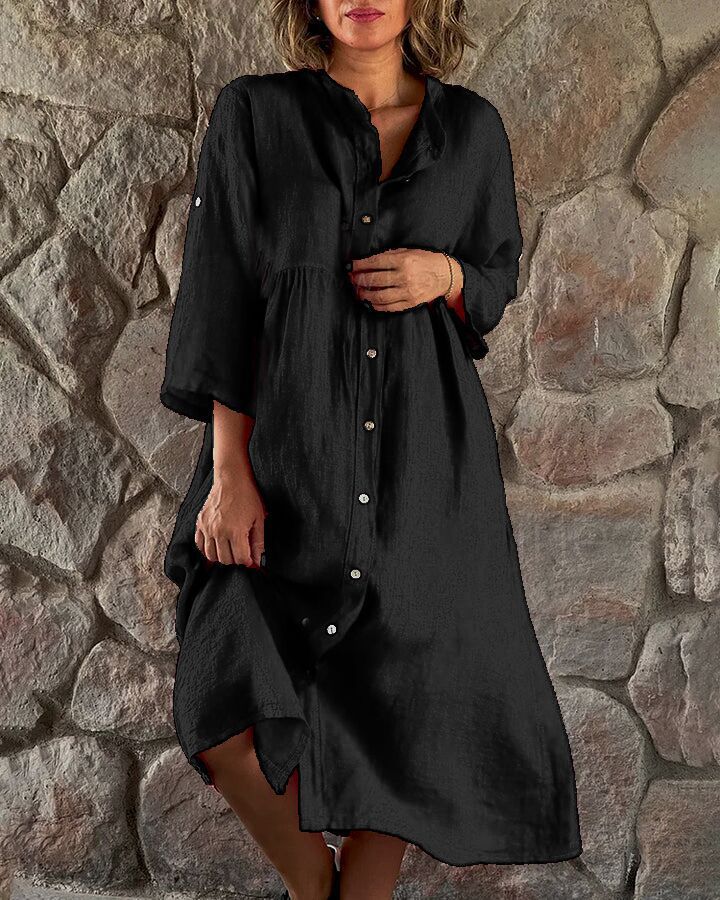 Women's Cotton Linen Button Down Maxi Dress Loose Fit