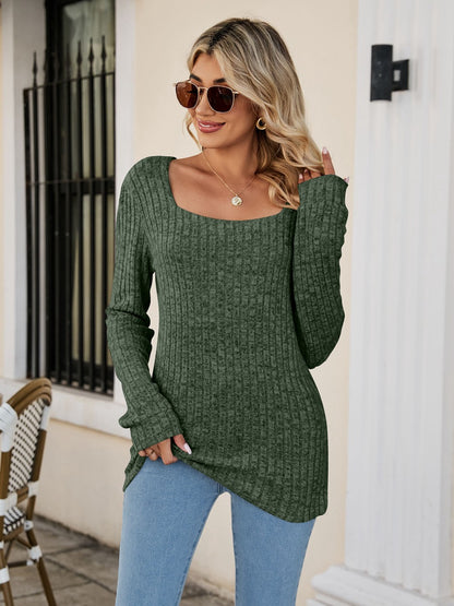 Long Sleeve Square Collar Casual Top