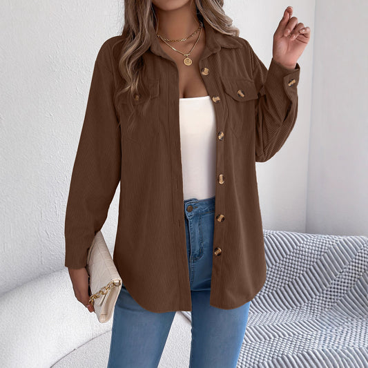 Women’s Corduroy Button Down Shacket with Pockets