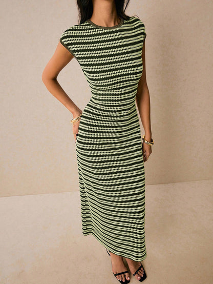 Striped Knit Bodycon Maxi Dress Casual Summer Outfit