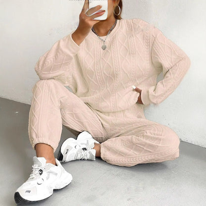Cable Knit Sweatsuit Women Joggers Lounge Set
