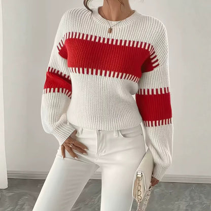 Women's Striped Crew Neck Oversized Knit Pullover Sweater