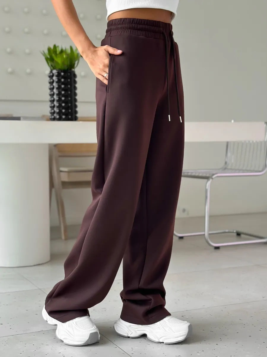 Women's Zip Up Drawstring Jacket Wide Leg Pants Set