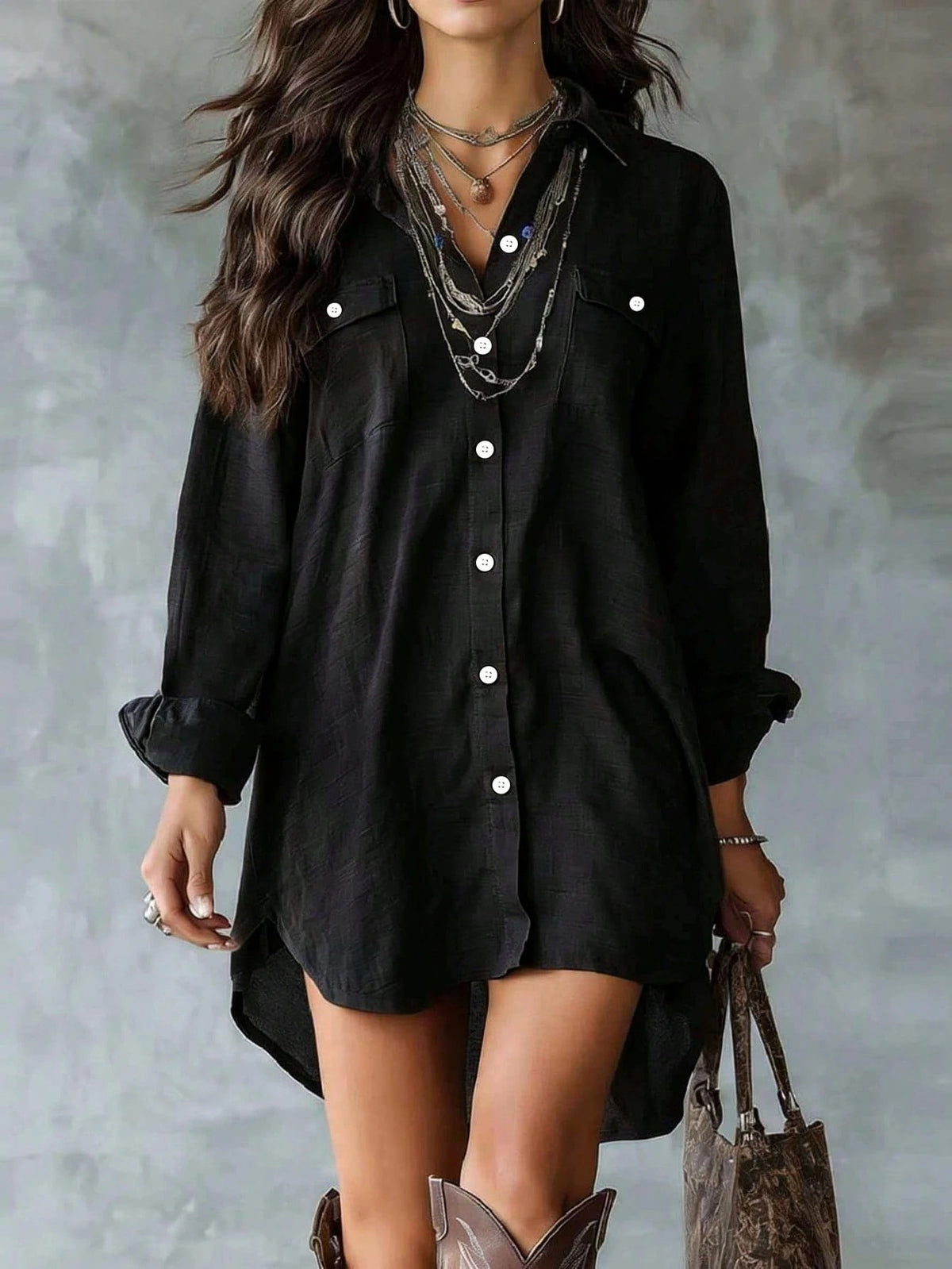 Oversized Long Sleeve Button Down Shirt Dress Mini