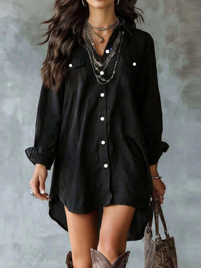 Oversized Long Sleeve Button Down Shirt Dress Mini