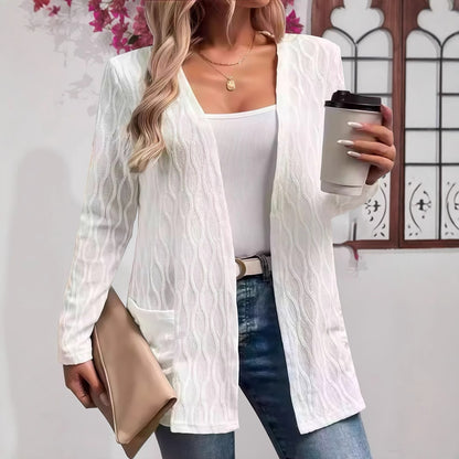Women's Open Front Cable Knit Cardigan Sweater Pockets