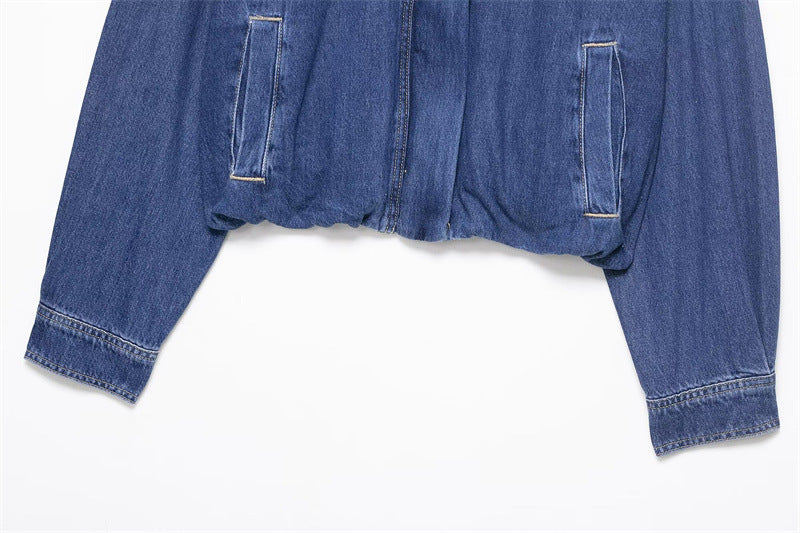 Women's Oversized Denim Jacket Zip Up Casual Blue