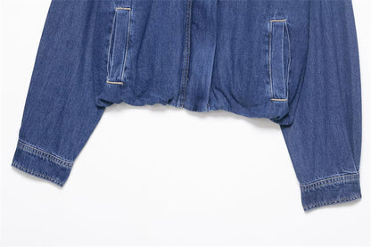 Women's Oversized Denim Jacket Zip Up Casual Blue