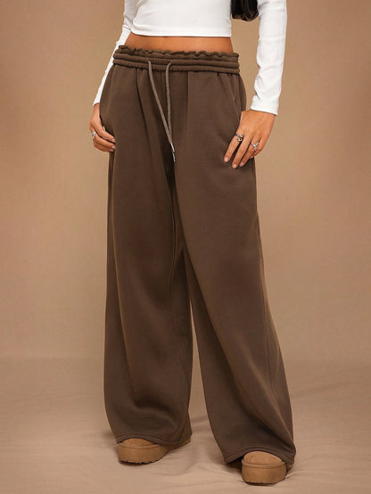 Women Fleece Wide Leg Sweatpants Drawstring Lounge Pants