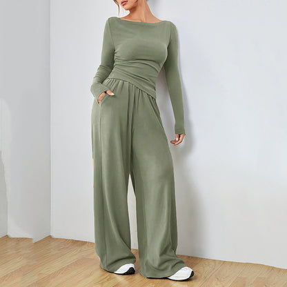Women's Two Piece Wide Leg Pants Set Long Sleeve