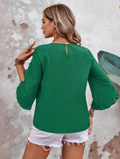 Women’s Black Ruffle Sleeve Loose Fit Chiffon Blouse