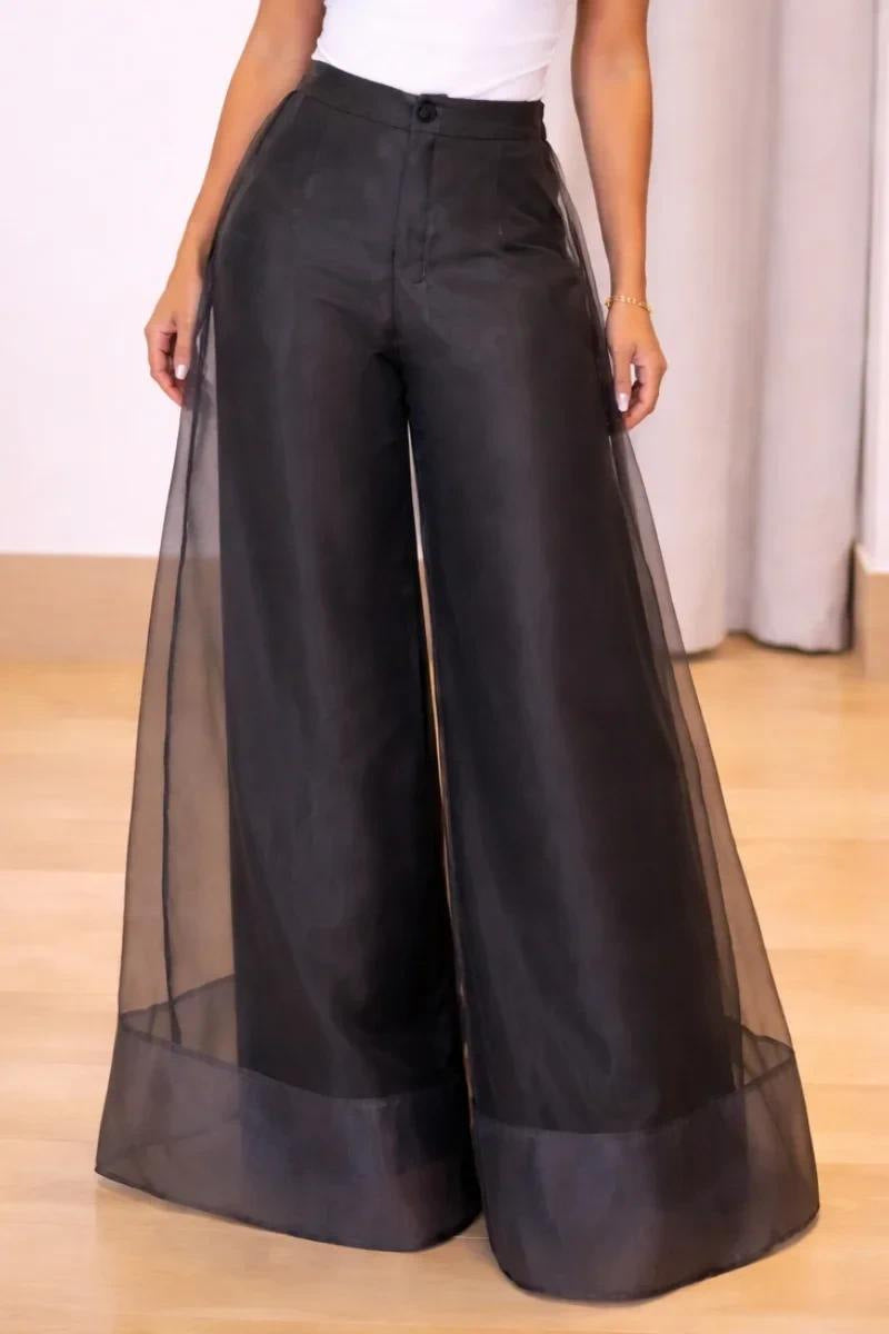 Women's Sheer Mesh High Waist Wide Leg Pants