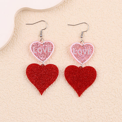 Valentine Glitter Heart Acrylic Statement Earrings
