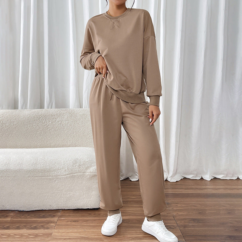 Sweater Two-piece Autumn and Winter Women's Clothing Solid Color Crew Neck Casual Suit