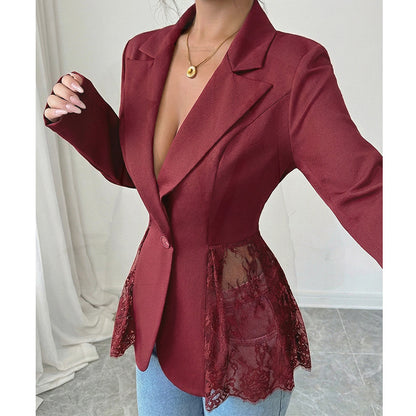 Women Lace Corset Blazer Fitted Peplum Jacket