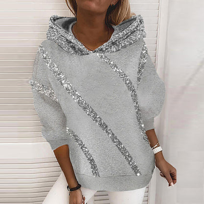 Women's Sequin Hoodie Oversized Pullover Sweatshirt