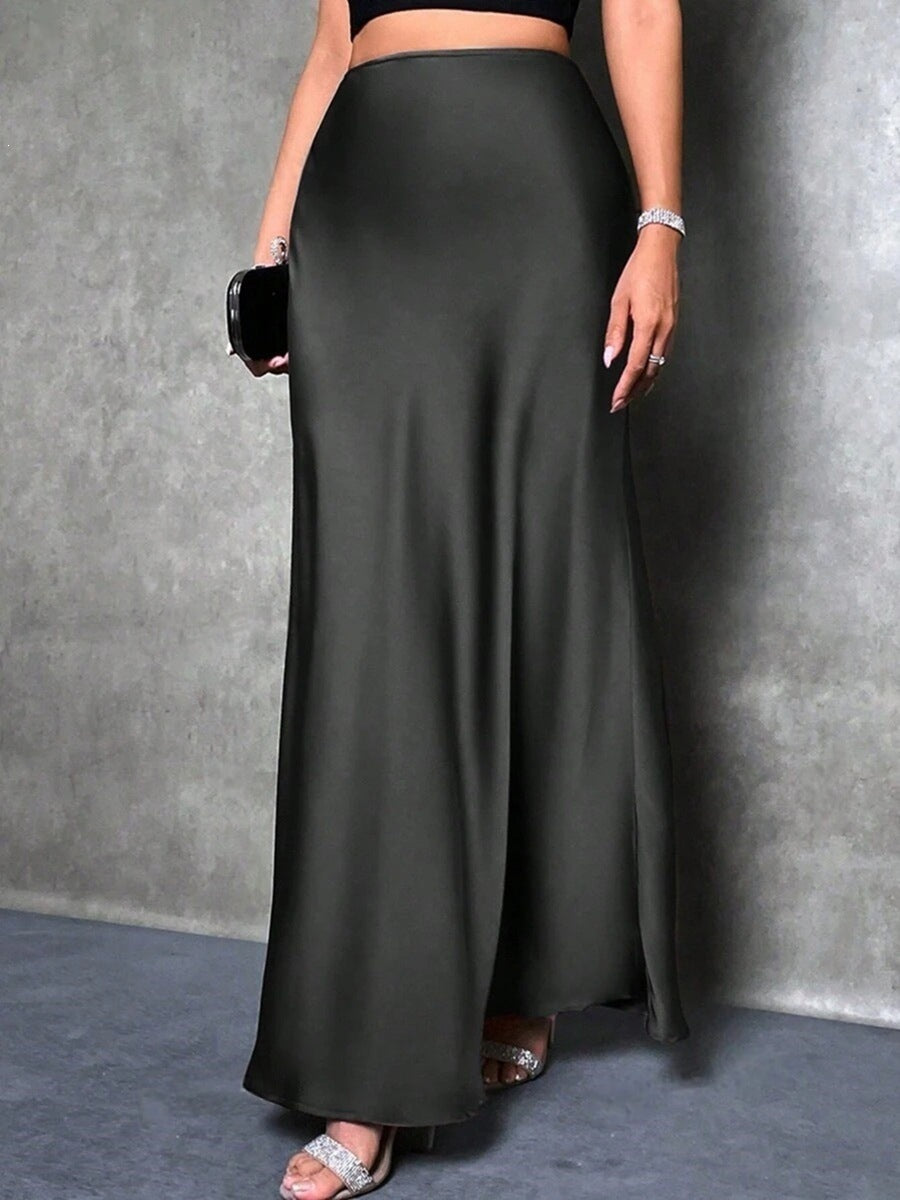 Women's Satin Maxi Skirt A-Line High Waist Long