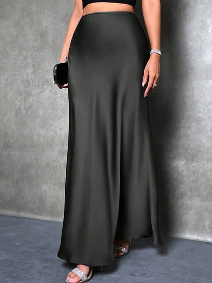 Women's Satin Maxi Skirt A-Line High Waist Long